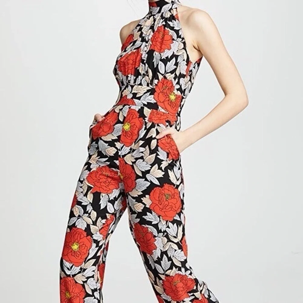 DVF 100% Silk High Neck Halter Jumpsuit in Boswell Black - Picture 4 of 11